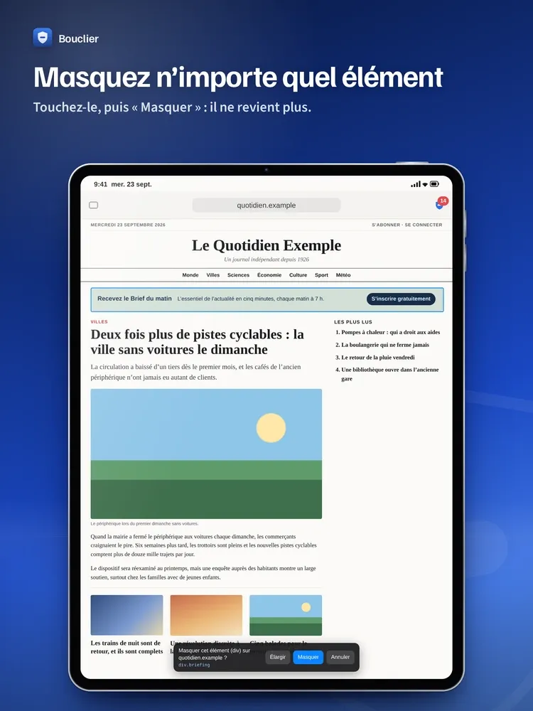 Bouclier sur iPad masque un élément d'une page web
