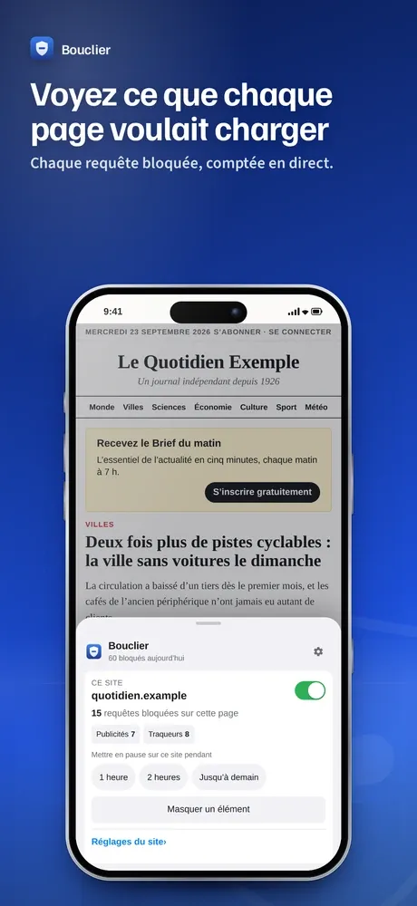 Rapport Bouclier sur iPhone avec les requêtes bloquées