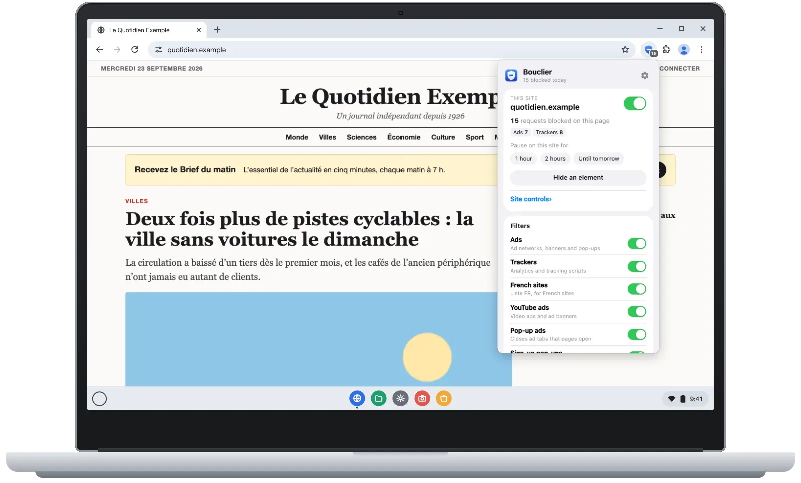 Bouclier pour Chrome sur un Chromebook